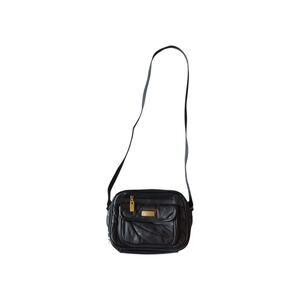 Vintage 80s Black Quilted Leather Crossbody Bag Multi Pocket